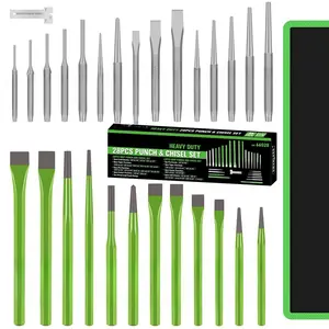 Punch and Chisel Set, Including Taper Punch, Cold Chisels, Pin Punch, Center Punch (28pcs) green  rubber tool kit repair tool chisel set tool gift cool mechanic