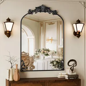 Mirror, 24x36 Antique Barolon Bathroom Mirror for Wall,Flower , Shatter-Proof Tempered Glass, Arched Ornate Mirrors for Bedroom Bathroom Entryway Fireplace Hallway