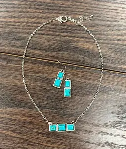 Bar Turquoise Necklace Earrings Set