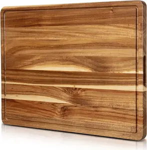 Reversible Acacia Wood Cooking Cutting Board, 24x18 in Kitchenware Butcher Block with Side Handles, Juice Grooves, Stylish for Cheese Prep