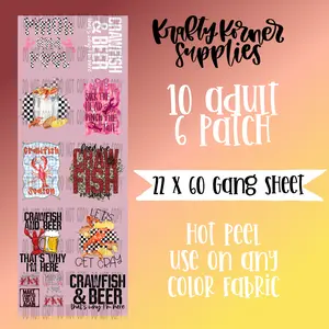 Crawfish DTF Transfer Gang Sheet, 22 x 60