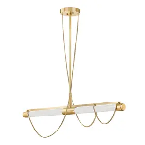 Lariat Linear Pendant Light with Alabaster Shades and Vintage Brass Finish, Elegant Design