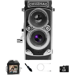 CHUZHAO  Mini Digital Camera, Portable TLR Style Retro Point and Shoot Compact Small Pocket 1080P FHD Video 12MP Autofocus Vlogging Camera with 16 GB Card for Beginners Teens Adults  Black