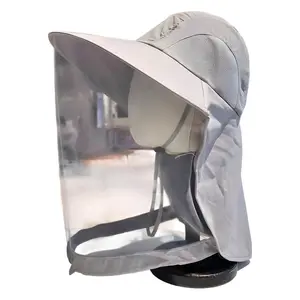 Unisex Summer Outdoor Big Brim Mesh Mask Anti-Mosquito Anti-Ultraviolet Visor Hat for Fishing, Camping