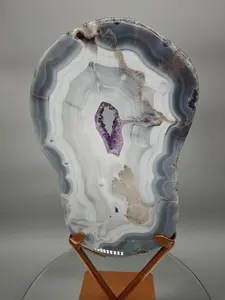 Fully Polished Druzy Amethyst with Blue Banded Agate & Calcite - Brazilian Crystal Display - 15.5in Statement Specimen - 7.33 lbs