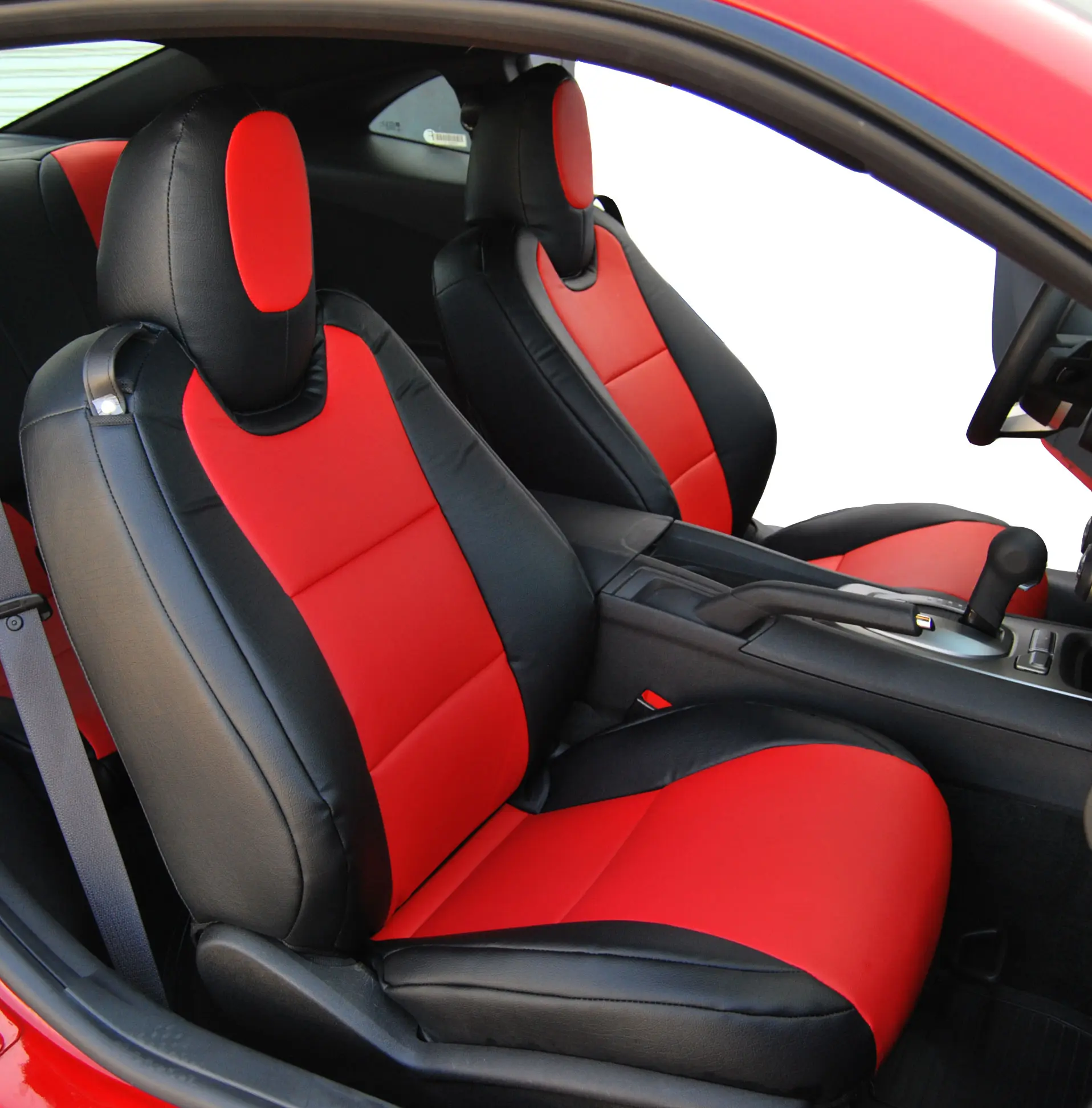 For Chevy Camaro seat covers - 2010~2015, IGGEE Premium Leatherette, Black/Red, 2 Front seats, Original fit