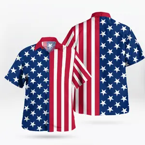 Stars & Stripes USA Flag Short Sleeve Button Up Exclusive USA Edition – Patriotic Aloha Shirt