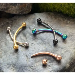 1pc Snake Eye Piercing Curved Barbell Tongue or Eyebrow Ring PVD Plated Balls