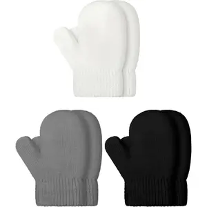 3 Pairs Toddler Magic Stretch Mittens Little Girls Soft Knit Mitten Baby Boys Winter Knitted Gloves