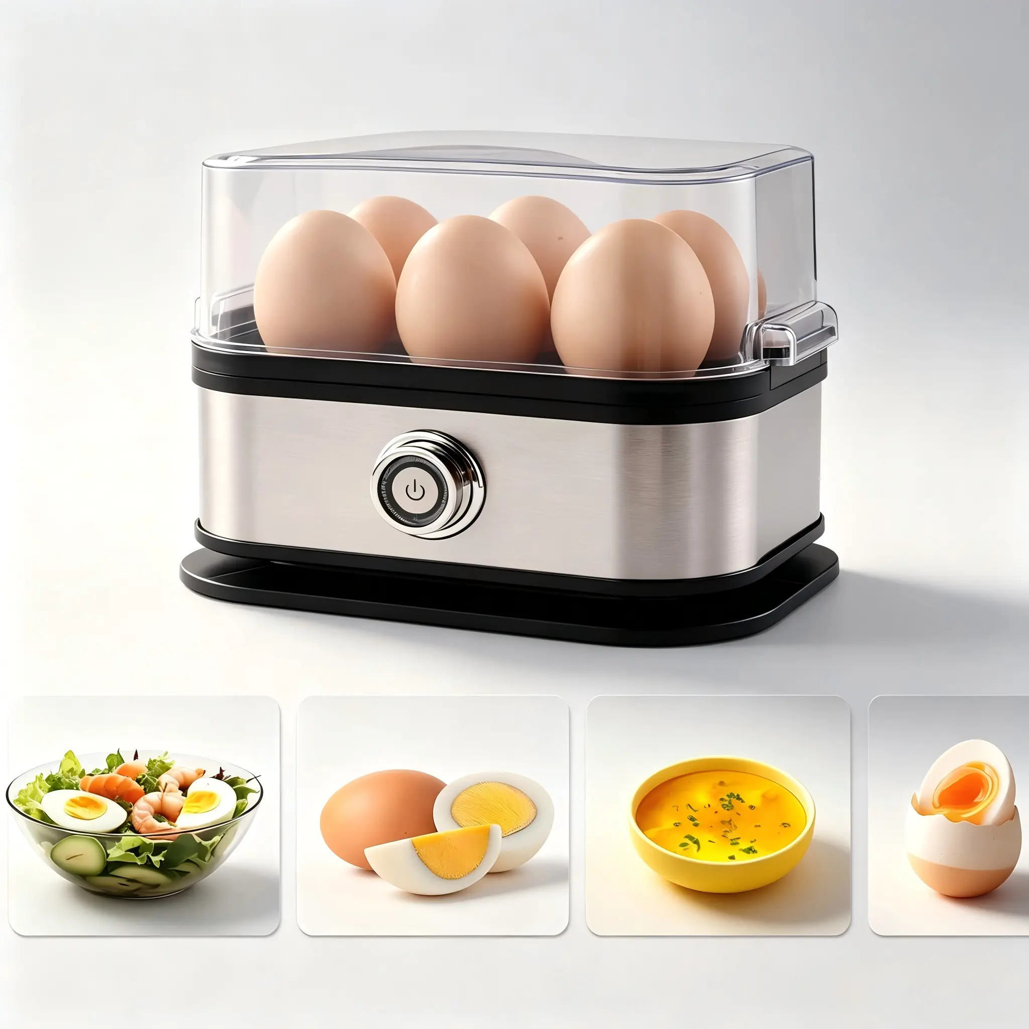 New Smart Egg Cooker with Auto Shut Off Feature 6 Eggs Capacity for Hard Boiled Eggs, Poached Eggs