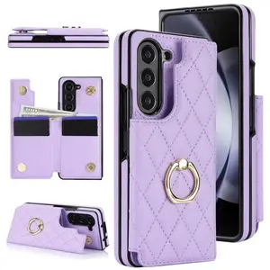 Leather Ring Wallet with Card Holder Phone Case for Samsung Galaxy Z Fold 7 6 5 4 Fold7 Fold6 Fold5  Kickstand Protective Cover