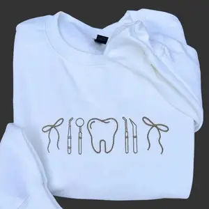 Dental icon embroidered crewneck sweatshirt | dental hygienist crewneck | neutral dental assistant, dentist aesthetic Comfort Pullover Casual Comfortable Sweatshirts
