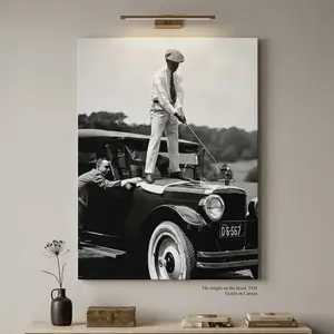 Retro Black & White Golf Artwork – Surreal Gentleman on Classic Car  Painting、posters、prints quote print kitchen  Wall Art Poster Personalized Pet Portrait Canvas brand Abstract Gold Ink Splash Mural Time Is Money Painting Custom Blonde living room rumble
