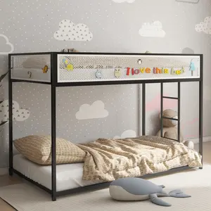 Dreamzon Adam Twin Twin Bunk Bed Metal Black with White Mesh Guard Rail for Kids and Adult, Low Profile and Easy Climbing with Stable Ladder