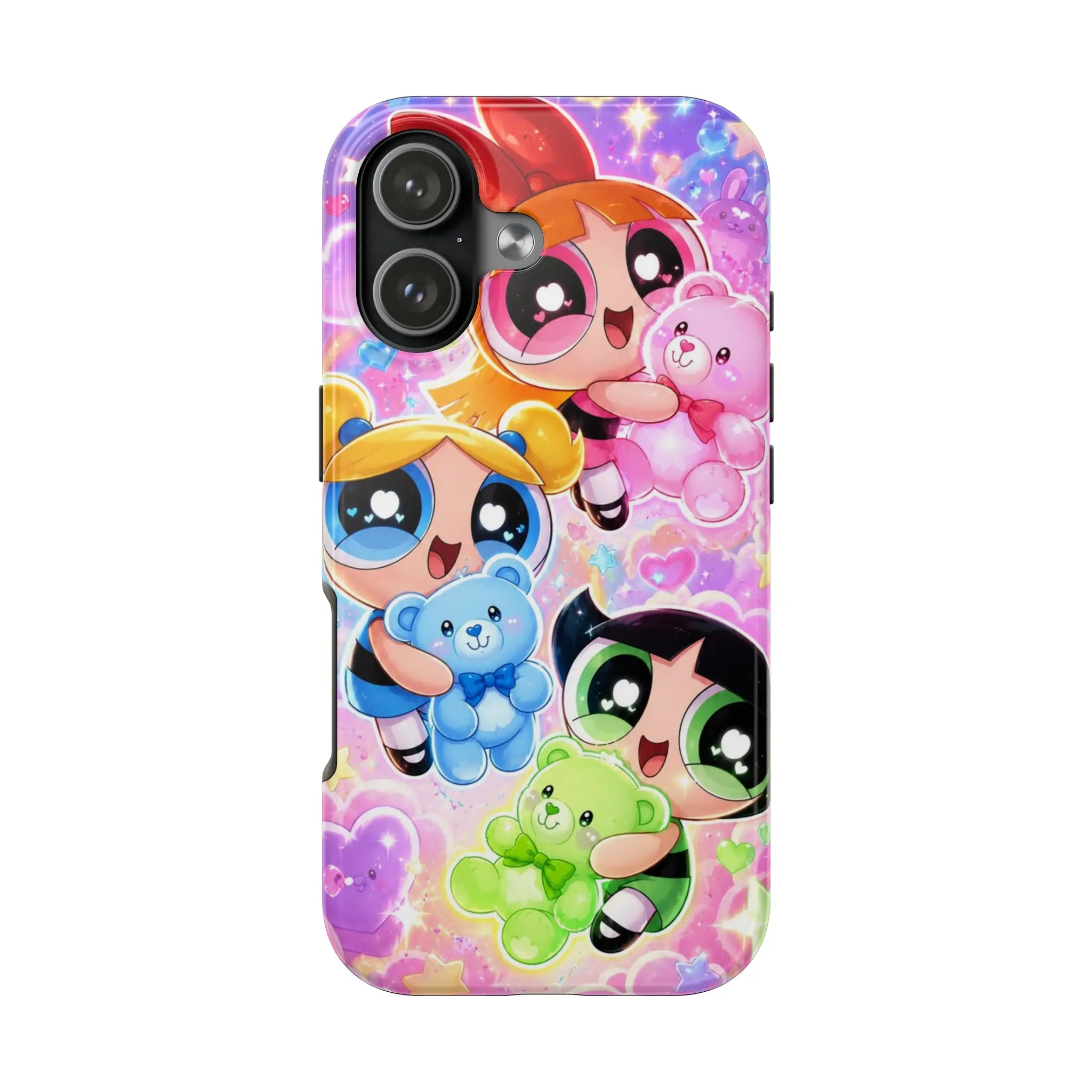 Cute Cartoon Girls & Teddy Bear Phone Case | Kawaii Pastel Protective Cover for Phone Case-iPhone 17 16 15Pro, 14, 13, 12, 11, 8, XR Mini, Pro Max, Plus Accessories Protection unisex funny