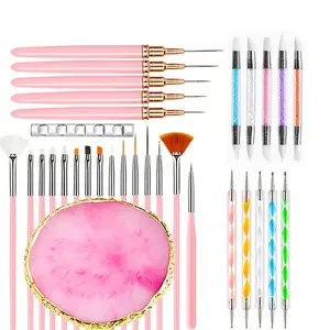 Nail Art Tools 32Pcs Set Manicure,Nail Art Brush,Resin Nail Art Palette,5 Pcs Nail Art Sculpture Pen,5Pcs Liner Brush,2-way Acrylic Silicone Engraving Pen Dotting Pen Tools Nail Art Kit for Nail Art DIY