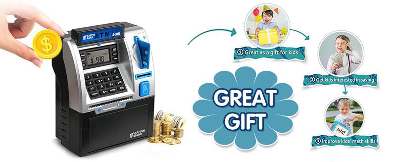 [Live only]MagicMart Piggy bank Toy, a fun, interactive way to teach kids about money savings. With a realistic ATM keypad, password security, and the ability to save both coins and bills, it’s perfect for birthdays, holidays, TALGICKEV