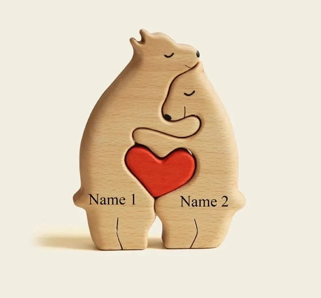 Personalized Wooden Bear Family Puzzle: Laser Engraved Gift