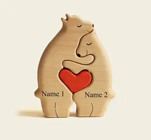 Personalized Wooden Bear Family Puzzle: Laser Engraved Gift