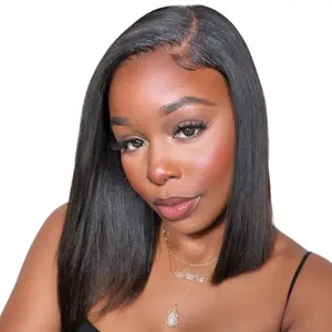 【Pre-Everything】Beautyforever 13x4 Frontal Human Hair Wig Pre Cut Lace Put on and Go Glueless Yaki Straight Blunt Cut Bob Wigs