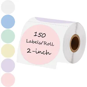 2 Inch Colorful Round Thermal Label,6 Macaron Colors Circle Thermal Sticker Labels,DIY Logo Design&Thank You Cards for Business and  Use,Perforated Thermal Printer Label,150/roll(1 roll)