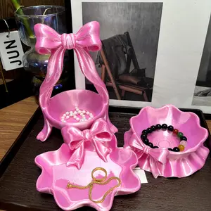 Fancy 3D printed bow jewelry storage tray home decoration girly accessories storage box