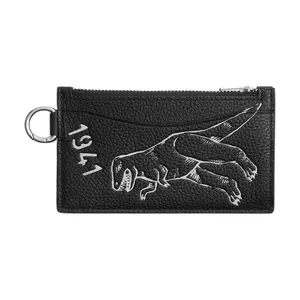 COACH Card Case with Sketch Print Zipper and Polished Pebbled Leather for Men