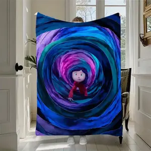 Coraline anime theme printed flannel blanket, suitable for all seasons, soft and comfortable, suitable for sofa, bed or office, holiday gift