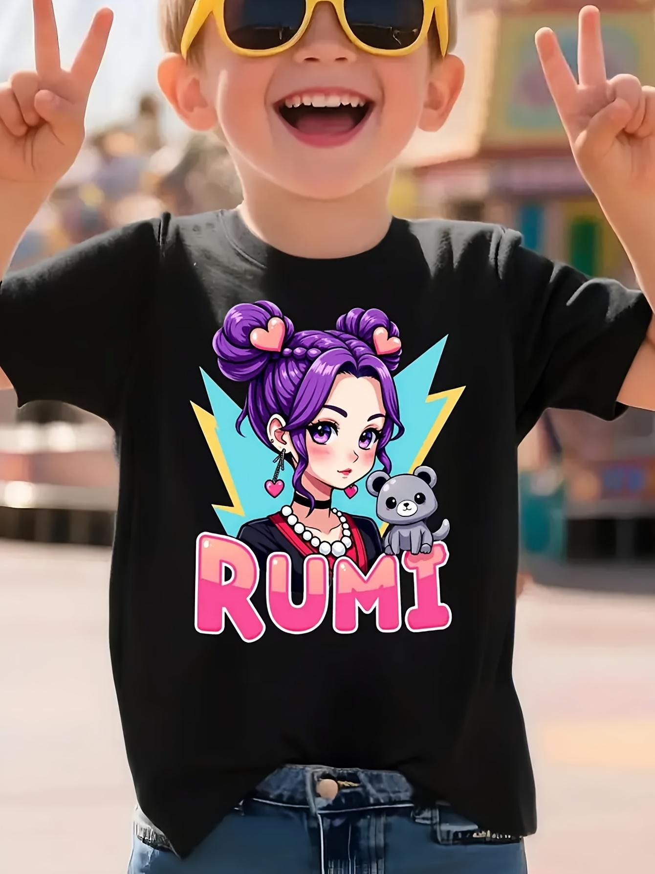Colorful Design RUMI Children's T-Shirt - Black Cotton T-Shirt for Kids, Blue Jeans and Yellow Sunglasses, Fun Summer Style - Perfect for Outdoor Activities and Amusement Parks, Great Gift for Boys and Girls