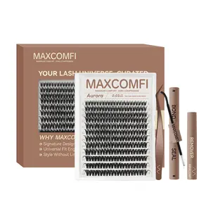 MaxComfi Aurora Natural Cluster Lashes - Individual Eyelash Extensions with Thin Band, Super Soft, Long-Lasting, Waterproof, Beginner-Friendly DIY False Eyelashes for Daily Wear Natural Volume Look, Eyelashes Extensions