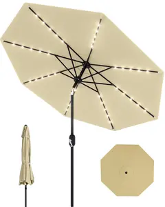 【GARVEE】Patio Umbrella with Lights, 8 Ribs Outdoor Market Table Umbrella for Pool, Deck, Backyard (Beige, 10FT)