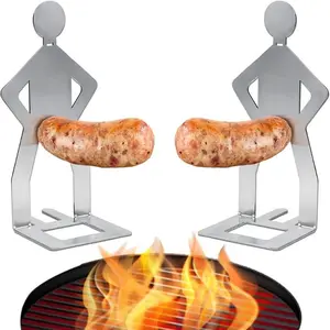 2pc Stainless Steel Hot Dog & Sausage Grill Rack - Portable Foldable Reusable Stand, Professional Outdoor Camping Grilling Equipment Accessory