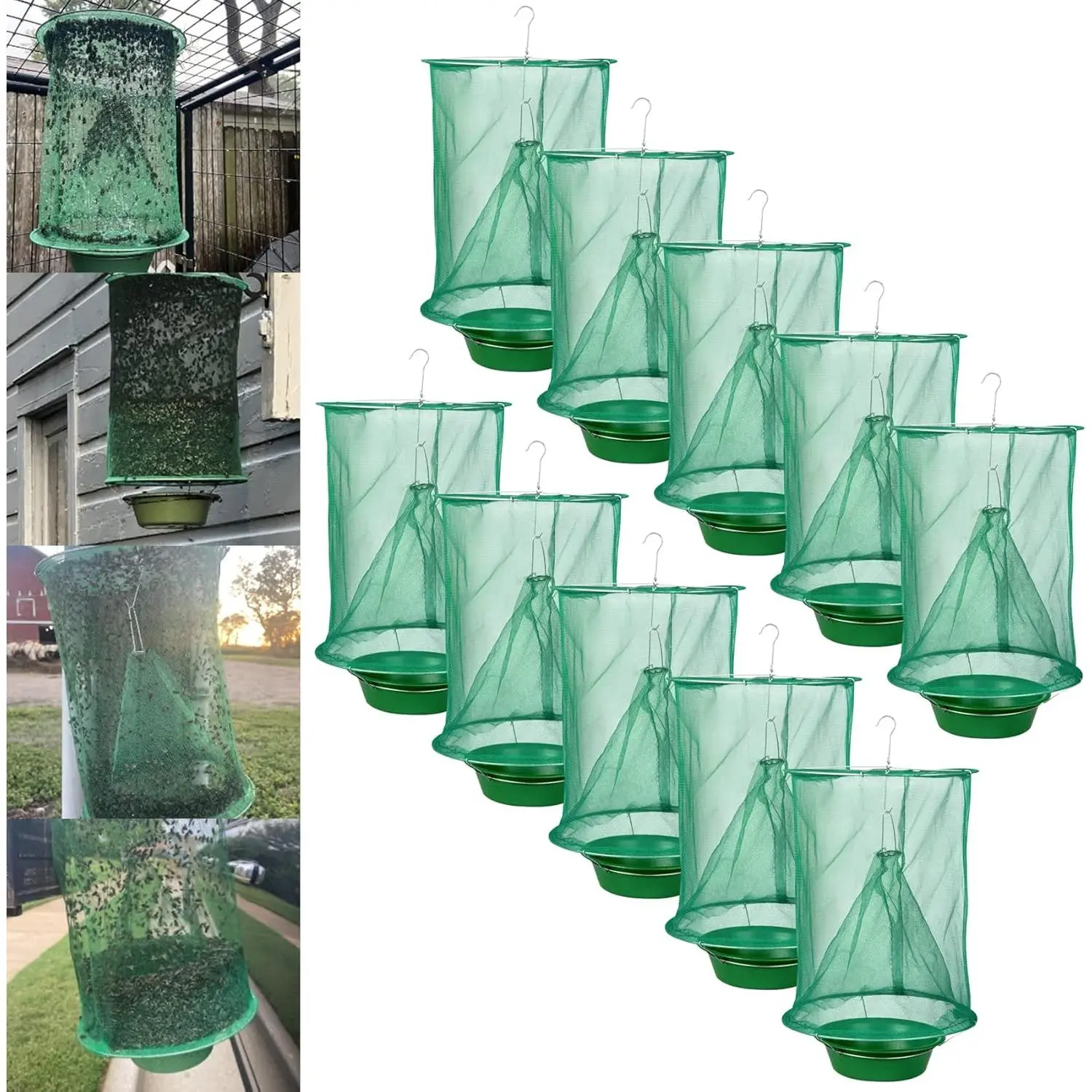 10 Pack Ranch Fly Traps Outdoor Hanging, Disposable Stable Fly Trap, Horse Fly Hunter Catcher Cage, Flies Killer Control Repellent for Barn, Orchard, Farm, Garden