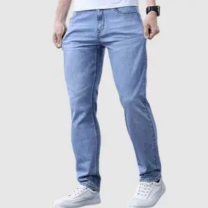 Men's High Cotton Y2K Light Wash Straight Leg Jeans, Slim Fit Light Blue Denim Pants, Retro Streetwear Casual Trousers, Minimalist Classic Pants for Men