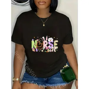 100% Cotton Nurse Easter Ears Eggs Stethoscope Scrubs NICU RN ER Women T-Shirt