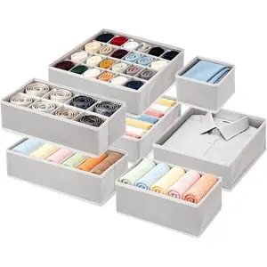 12 Pack Drawer Organisers for Clothes, 76 Cell Dresser Organizer with Dividers for Baby Clothes, Foldable Underwear Organizer Bins for Socks, Baby Clothing, Bra, Ties, Towels (Grey)