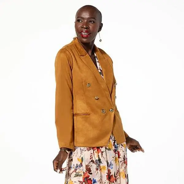 Iman Global Chic Luxe Faux Suede Double-Breasted Blazer Iman Global Chic Luxe Faux Suede Double-Breasted Blazer