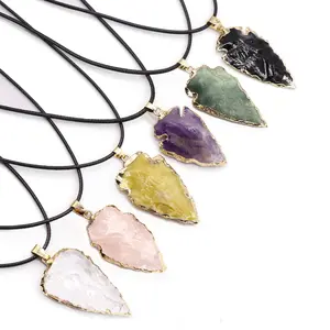 5pcs Nature Raw Stone Arrow pendant necklace
