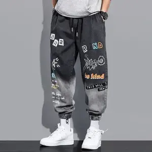 Denim pants  New Men's Casual Drawstring Loose Graffiti Gradient Harem Pants Spring Autumn 2025 Korean Hip Hop Luxury Jeans Tapered Jeans