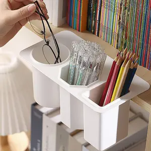Adhesive Pen Holder Set, Large Capacity Multi-Functional Three Compartment Desk Organizer, Office Desk Accessories, Office & School Supplies Storage Solution