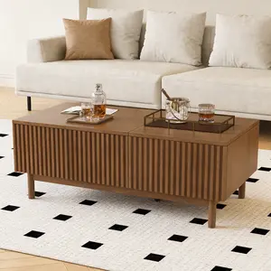 Mid-Century Modern 51.1" Coffee Table with Lift-Top & Storage, Floor-Standing Living Room Center Table for Working, Dining & Organizing, Walnut
