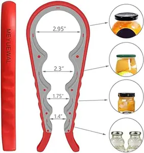 Jar Opener, 5 in 1 Multi Function Can Opener Bottle Opener Kit with Silicone Handle Easy to Use for Children, Elderly and Arthritis Sufferers (Apple Red） Kitchen Utensils