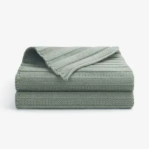 Cozytoon Cotton Knitted Throw Blanket - 100% Cotton Breathable All-Season Knit Throw Blankets for Bed and Couch - Made in Turkey