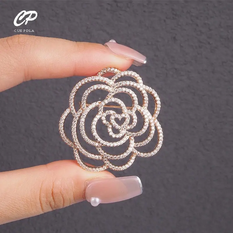 Luxury Camellia Flower Brooches For Woman Scarves Buckle Pin Cloth Fabric Brooch Jewelry Accessories Gifts