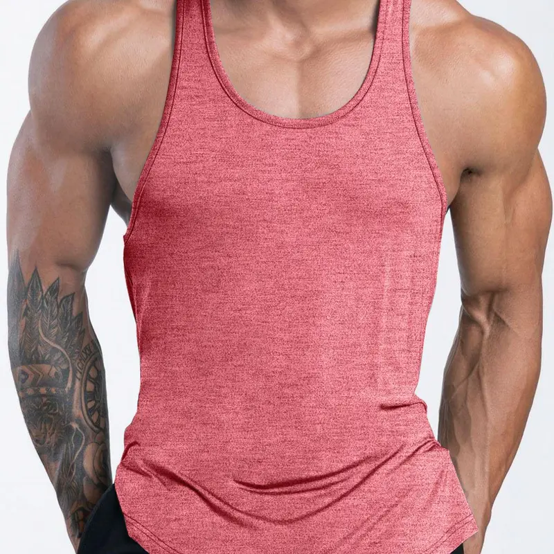 Men's Solid Round Neck Tank Top, Solid Sports Vest, Sleeveless Gym Tops, Fitness Sports Tank, Regular Fit Casual Breathable Quick Drying for Gym Workout Running, Men's Clothes for Summer, Sports Apparel, Workout Vests