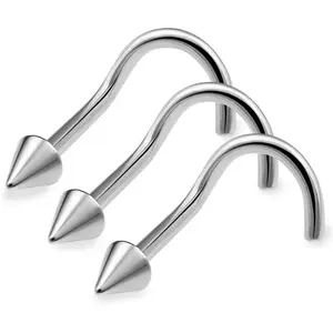 3 count 20g 0.8mm Nose Screw Rings Nostril Stud Surgical Stainless Steel 2mm Cone Spike