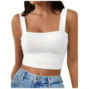 Women's Square Neck Cami Top, Slim Fit Fashion Crop Sleeveless Top, Double Layer Casual Basic Vest