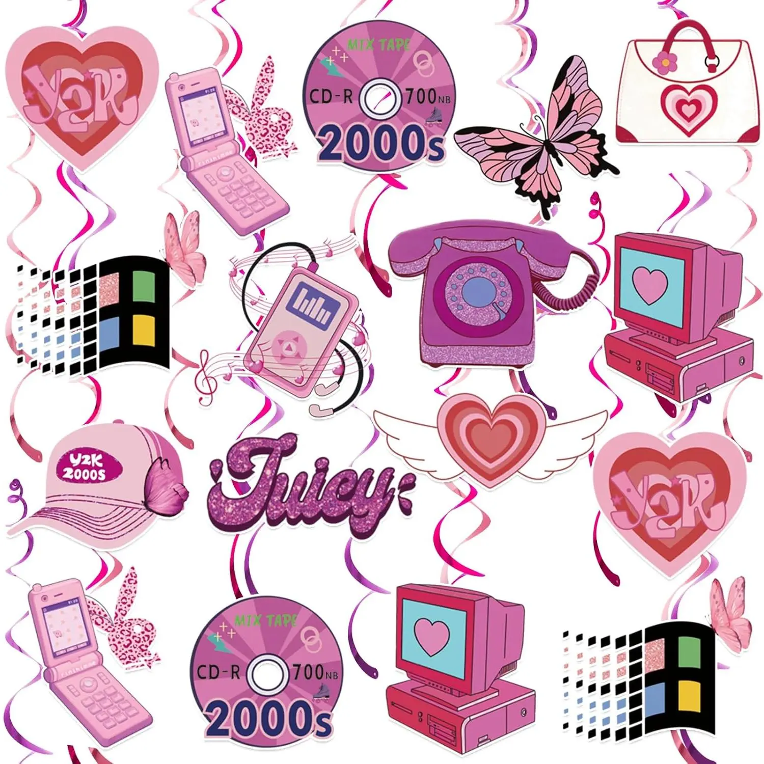 y2k 2000s Party Decorations Hanging Spiral Decor Whirl Streamers Room Early for Birthday Female Bachelorette 12 Pcs