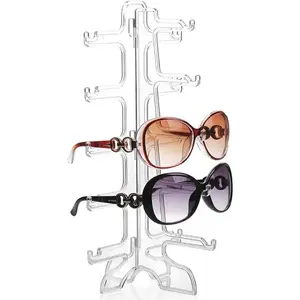5 Pairs Glass Stand Sunglass Holder Glasses Rack Display Organizer Sunglasses Frame Shelf Show case(Clear)