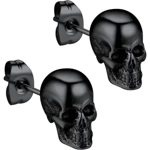 Skull Earrings for Women Mens Gothic Stainless Steel/Gold/Black Plated Small Hoop Punk Snake/Dragon Jewelry